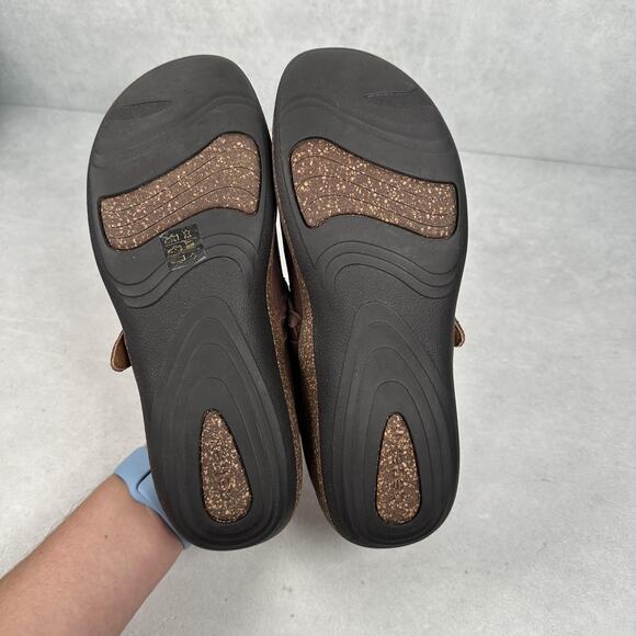 Aetrex Clog Shoes Womens Size 8 Brown Leather Braided Buckle Slip On Comfort - Picture 10 of 14